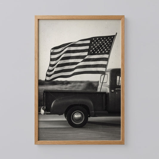 Vintage Truck with American Flag Wall Art