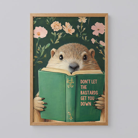 Groundhog Reading Motivational Book Art Print