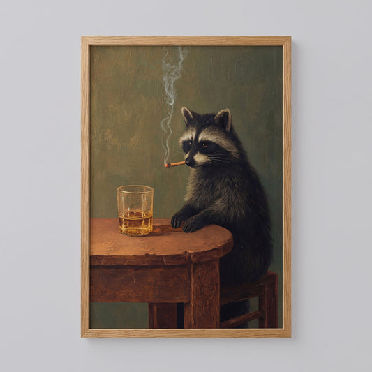 Smoking Raccoon Wall Art Print