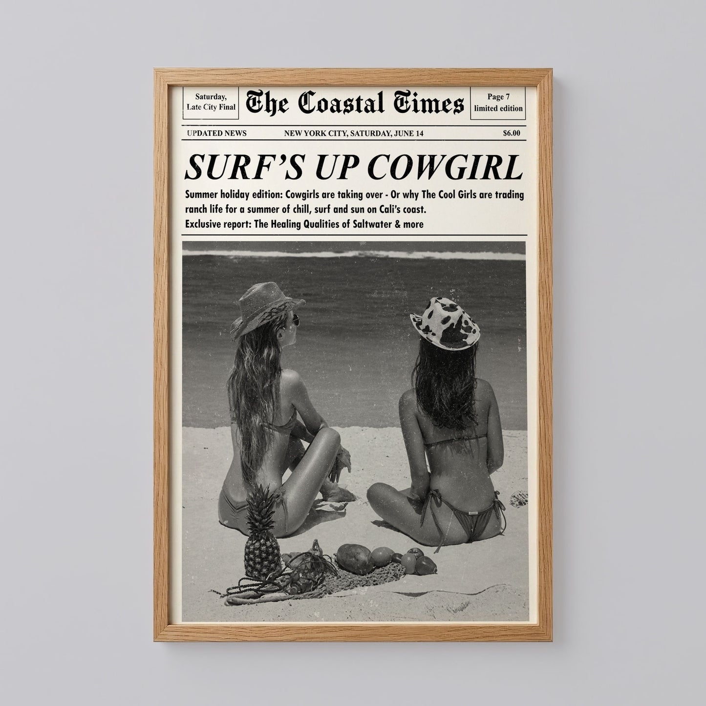 Surf's Up Cowgirl Newspaper Print