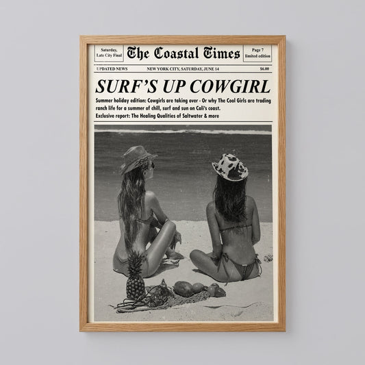 Surf's Up Cowgirl Newspaper Print