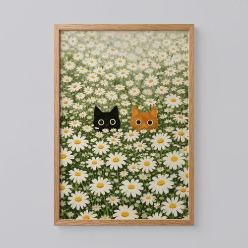 Black Cat Daisy Meadow Poster