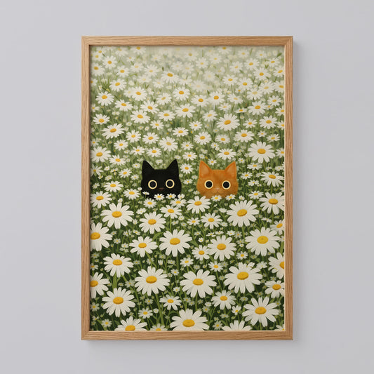Black Cat Daisy Meadow Poster