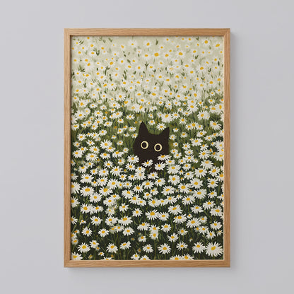 Black Cat Daisy Meadow Poster
