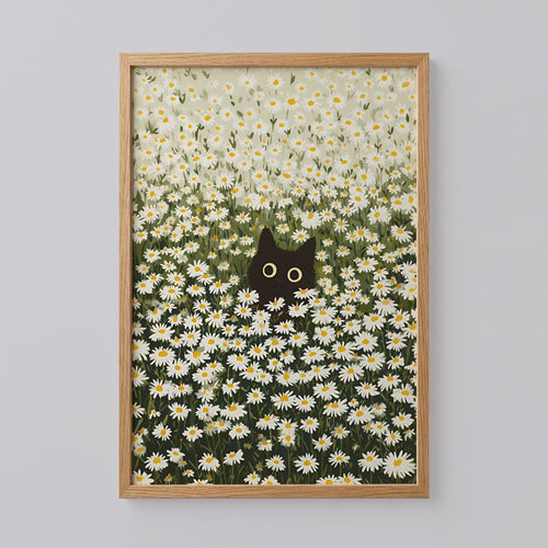 Black Cat Daisy Meadow Poster