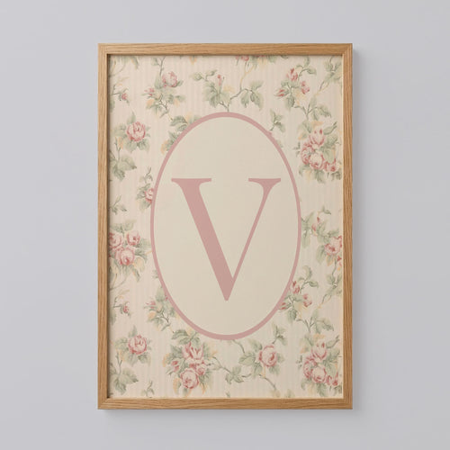 Floral Letter V Initial Poster