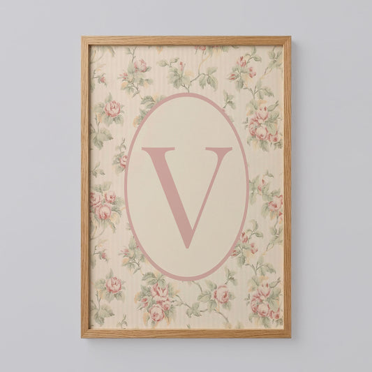 Floral Letter V Initial Poster