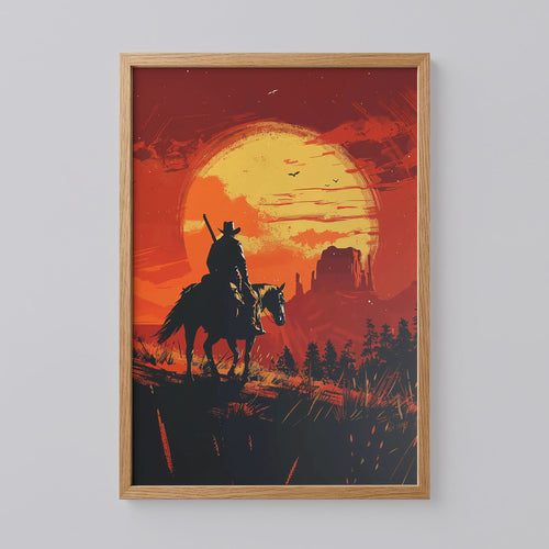 Western Cowboy Poster Sunset Landscape