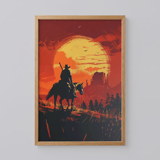 Western Cowboy Poster Sunset Landscape