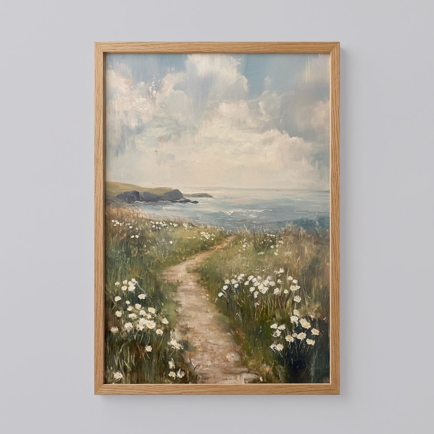 Coastal White Wildflower Painting Poster