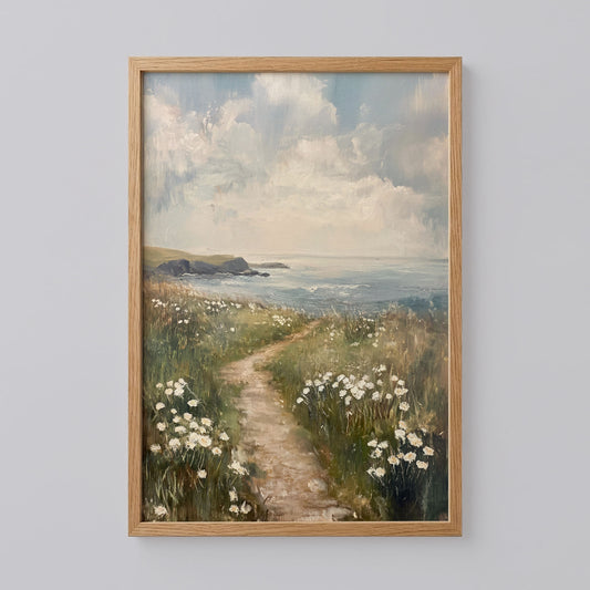 Coastal White Wildflower Painting Poster