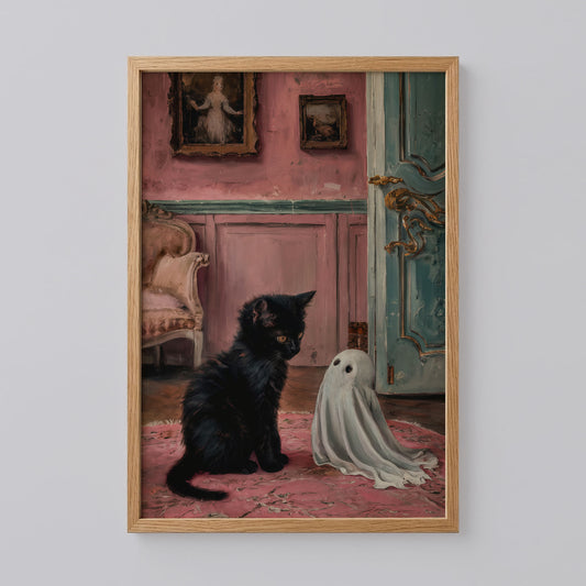 Cute Ghost and Kitten Poster