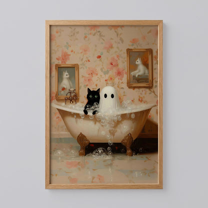 Ghost and Cat in Bathtub Gothic Art