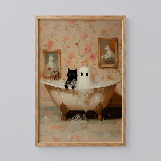 Ghost and Cat in Bathtub Gothic Art