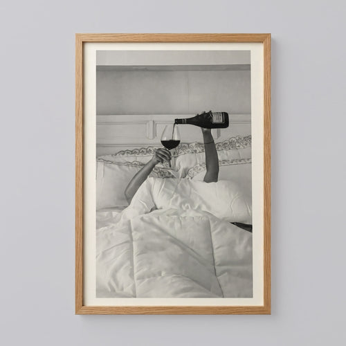 Woman Drinking Wine in Bed Wall Art