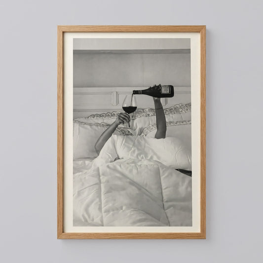 Woman Drinking Wine in Bed Wall Art
