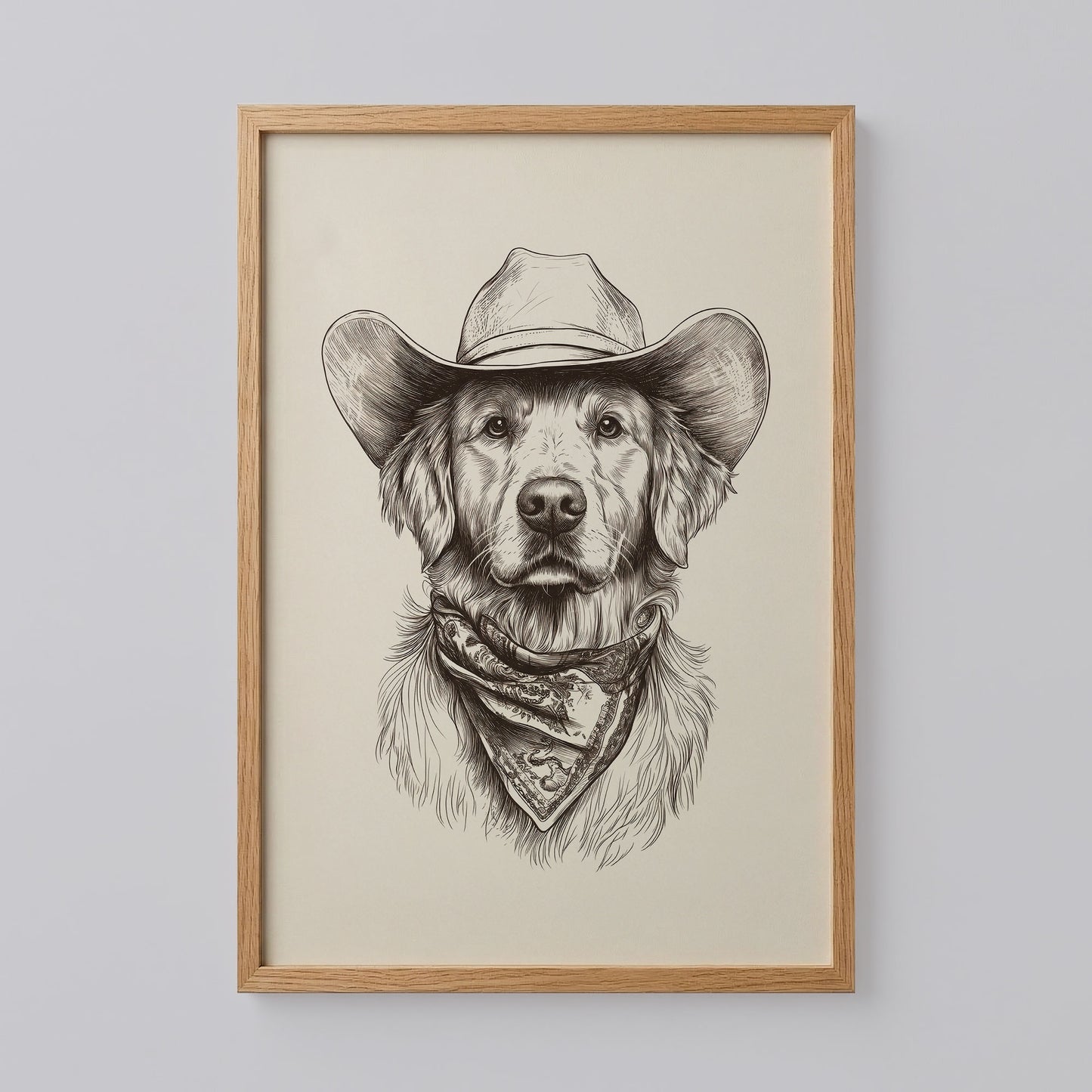 Golden Retriever Cowboy Sketch Print