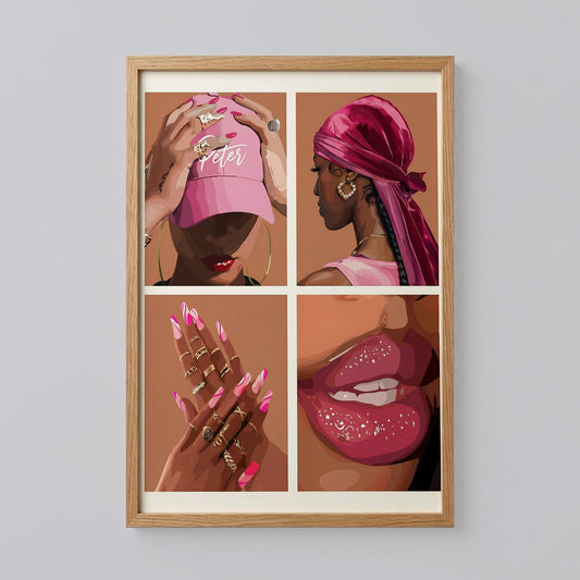 Black Girl Pink Bedroom Art Posters