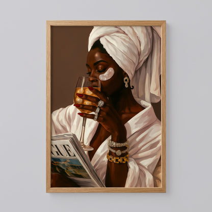 Stylish Black Woman Bathroom Wall Art