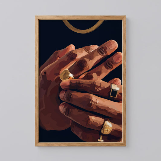 Gold Rings Black Art Print