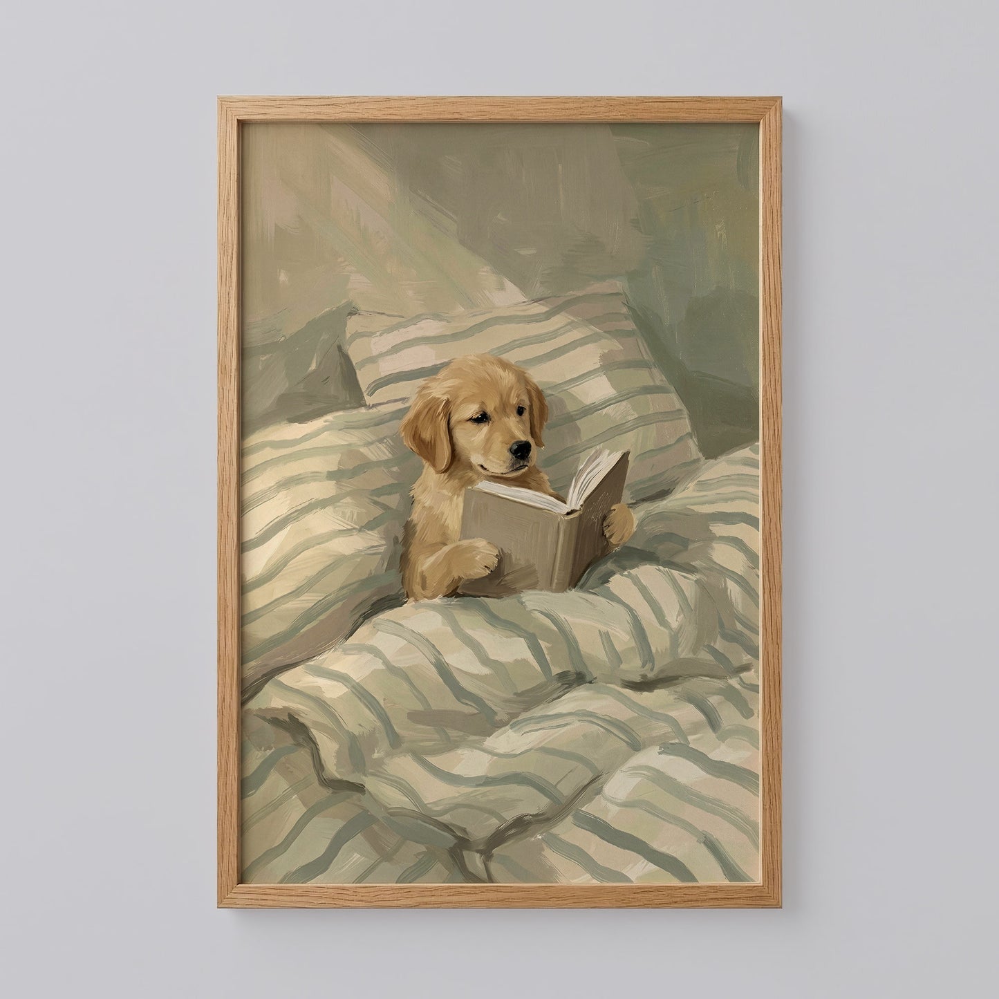 Cute Dog Reading Book in Bed Post