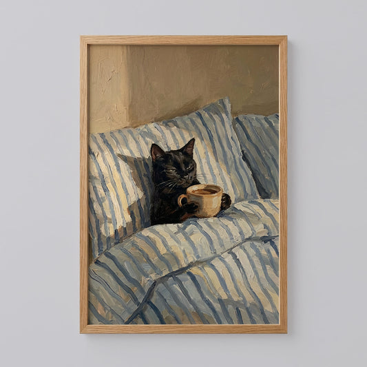 Black Cat With Coffee Poster