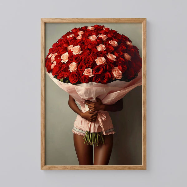 Black Woman Roses Bouquet Art Print
