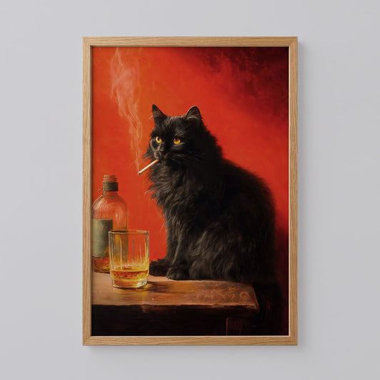 Black Cat Smoking a Cigarette Poster
