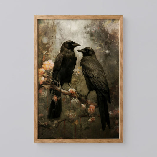 Raven Couple in Dark Forest Wall Art Print