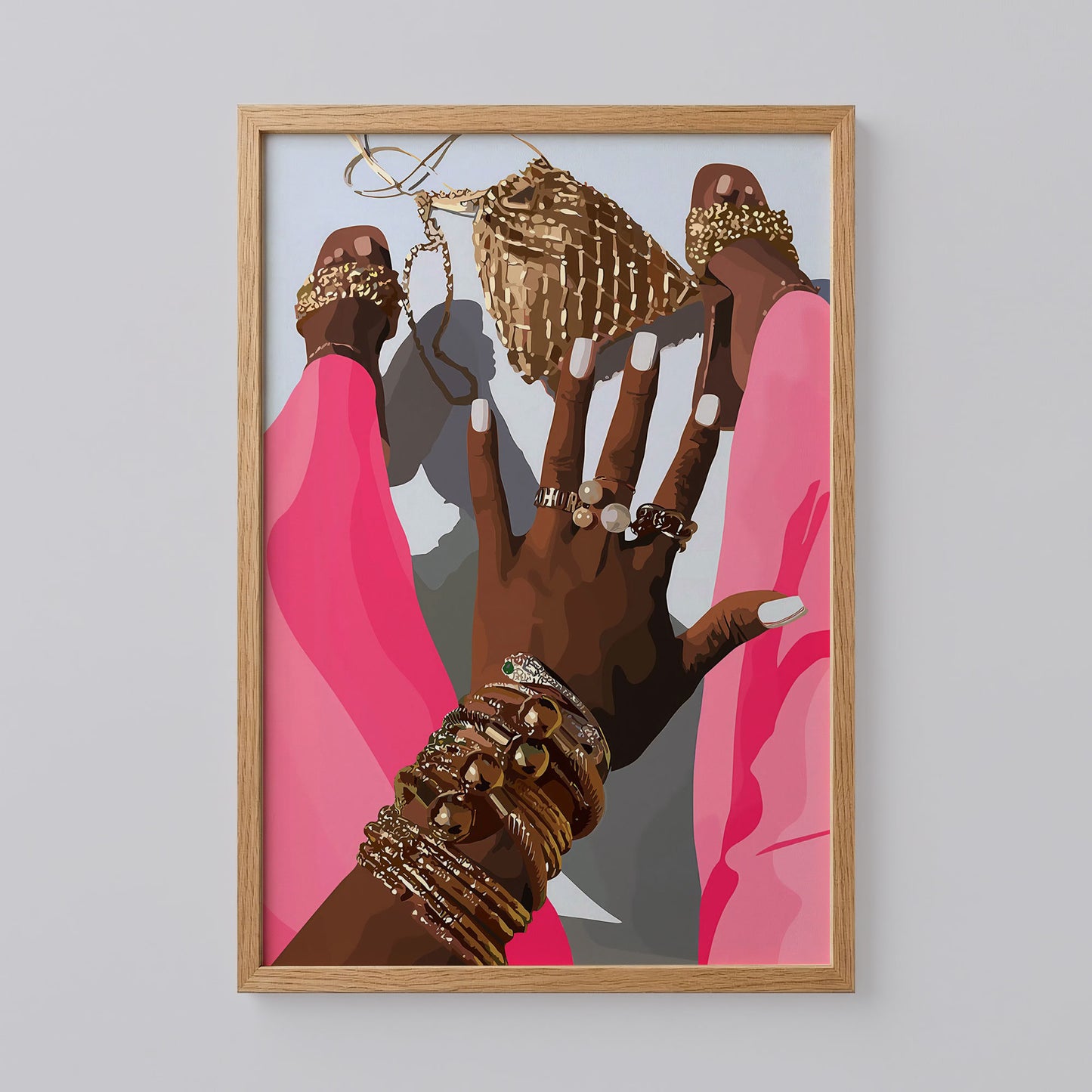 Black Women With Pink Rose Wall Art