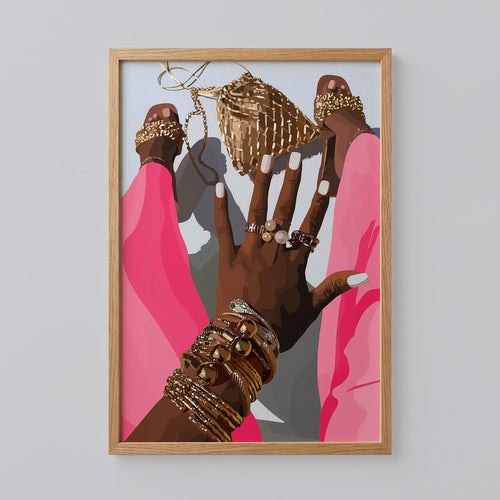 Black Women With Pink Rose Wall Art