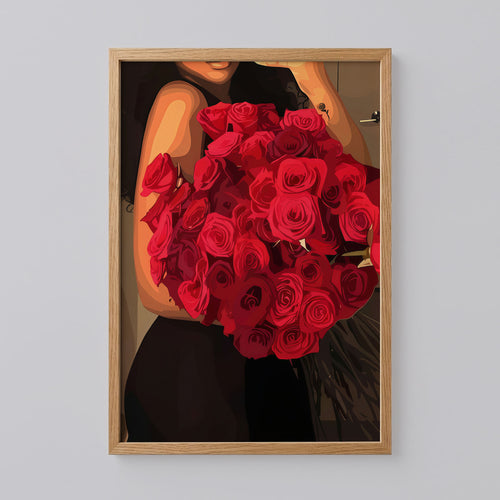 Black Woman Red Rose Art Print