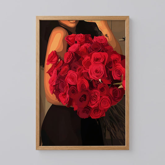Black Woman Red Rose Art Print
