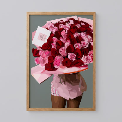 Black Woman Roses Bouquet Art Print