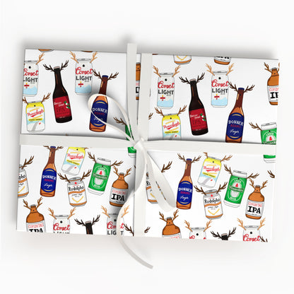Reindeer Beer Wrapping Paper Funny Christmas Gift Wrap