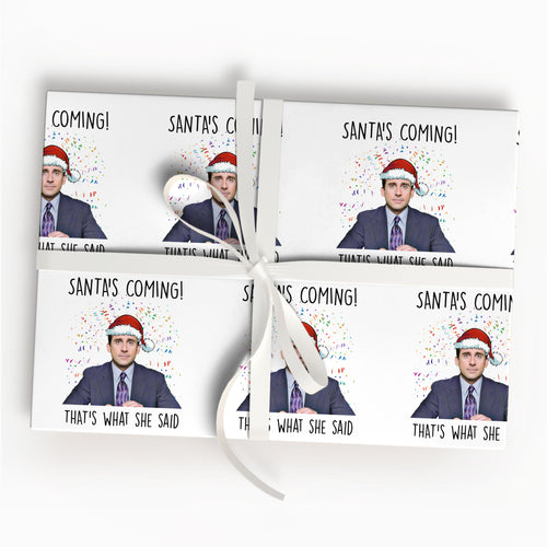 Funny Michael Scott Santa Christmas Wrapping Paper Naughty Gift Sheet