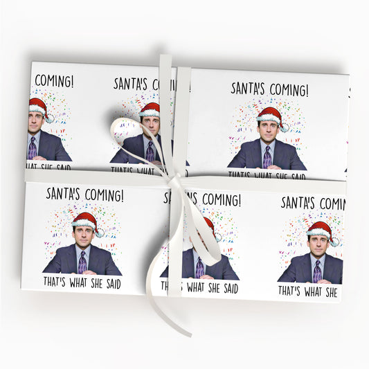 Funny Michael Scott Santa Christmas Wrapping Paper Naughty Gift Sheet