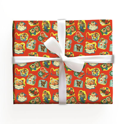 Vintage Santa Snowman Wrapping Paper