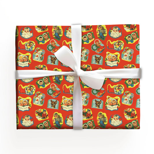 Vintage Santa Snowman Wrapping Paper