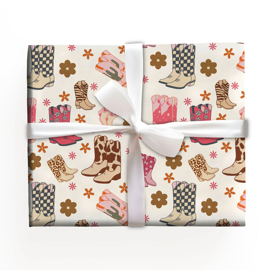 Wild West Christmas Cowgirl Wrapping Paper