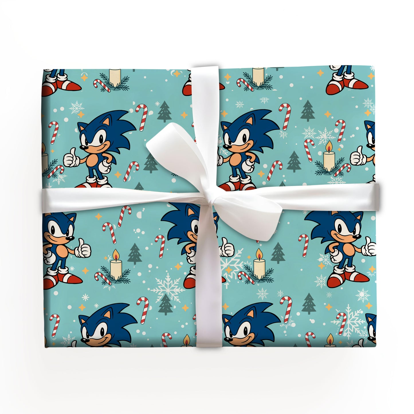 Blue Hedgehog Xmas Holiday Gift Wrap Roll