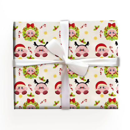 Funny Kirby Wrapping Paper, Cute Gamer Gift Wrap for Fans