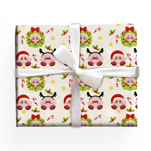 Funny Kirby Wrapping Paper, Cute Gamer Gift Wrap for Fans