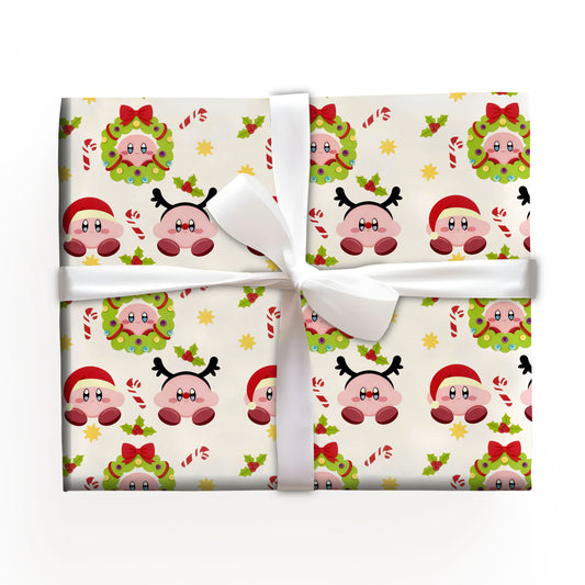 Funny Kirby Wrapping Paper, Cute Gamer Gift Wrap for Fans