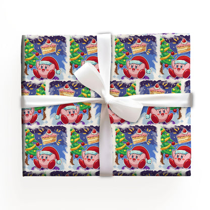 Pink Kirby Wrapping Paper, Cute Gamer Gift Wrap