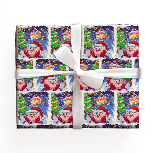 Pink Kirby Wrapping Paper, Cute Gamer Gift Wrap
