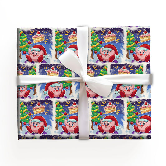 Pink Kirby Wrapping Paper, Cute Gamer Gift Wrap