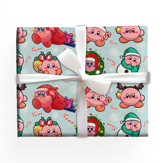 Cute Kirby Wrapping Paper, Fun Christmas Gift Wrap