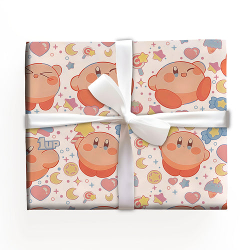 Kirby Floating Stars Wrapping Paper, Adorable Gamer Gift Wrap