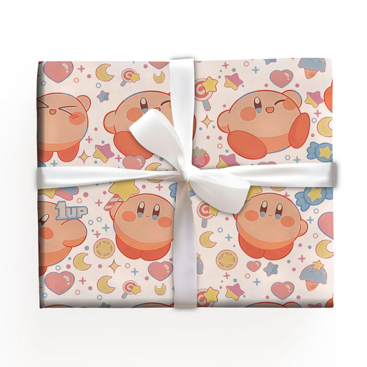 Kirby Floating Stars Wrapping Paper, Adorable Gamer Gift Wrap